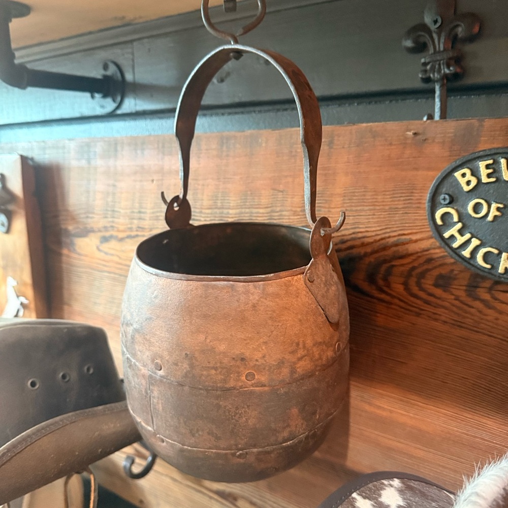 Antique Hanging Iron Pot - Copper-Brown Finish